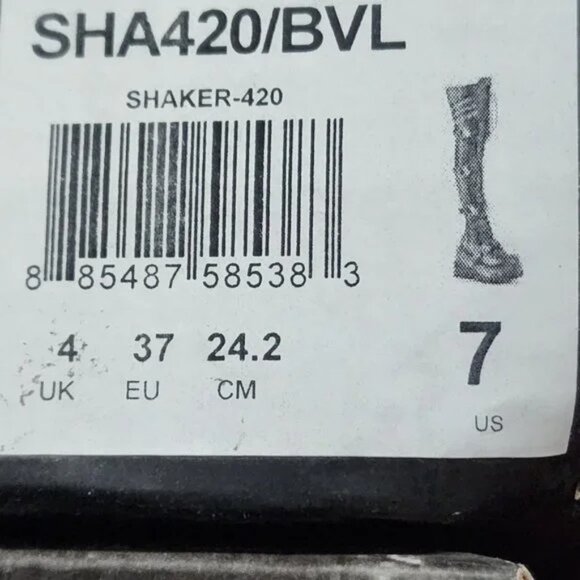 Shaker 420 Black sTRETCH 4.5" Wedge Heel OTK Thigh Boots Skulls Zippers NY DEMON - Picture 16 of 16